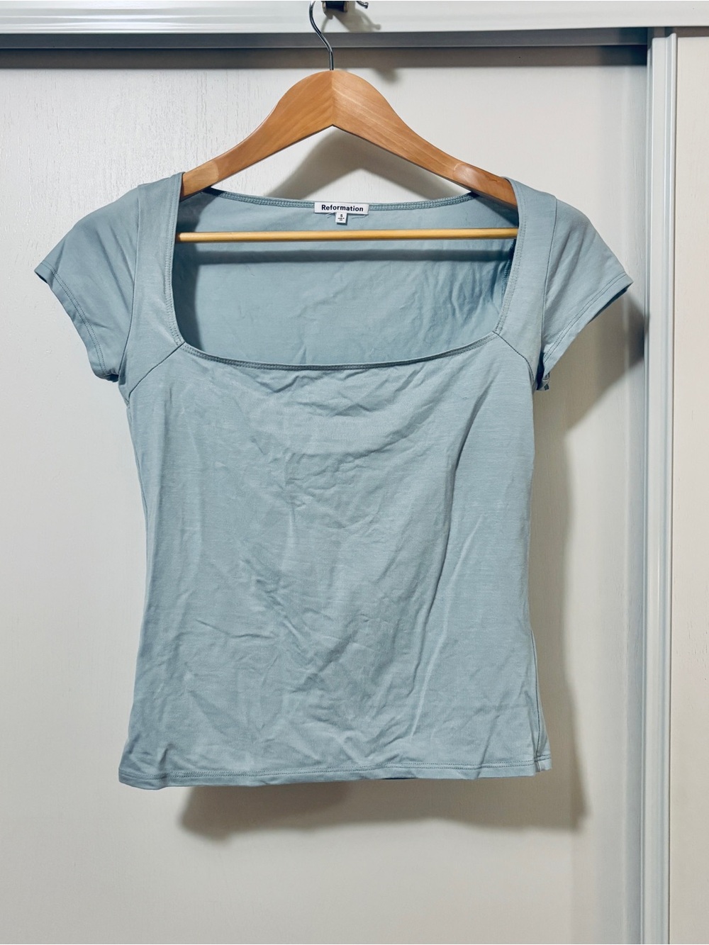 Y2K Reformation Cap Sleeve Square Neck Top Size S Blue Minimalist Elevated Basic
